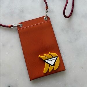 Prada Speedrock Orange Pouch with Banana Logo Accent